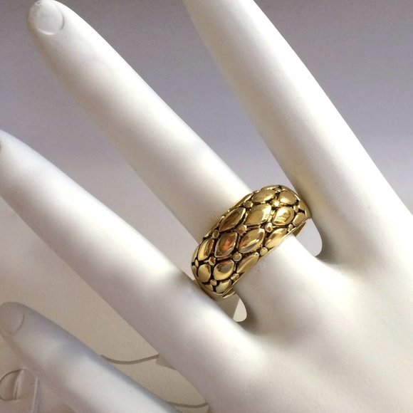 Gold Art Deco Dome Cocktail Ring Size 9 Boho Bohemian Textured Plated Pebble - Picture 10 of 10